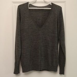 Grey vneck merino wool lightweight sweater